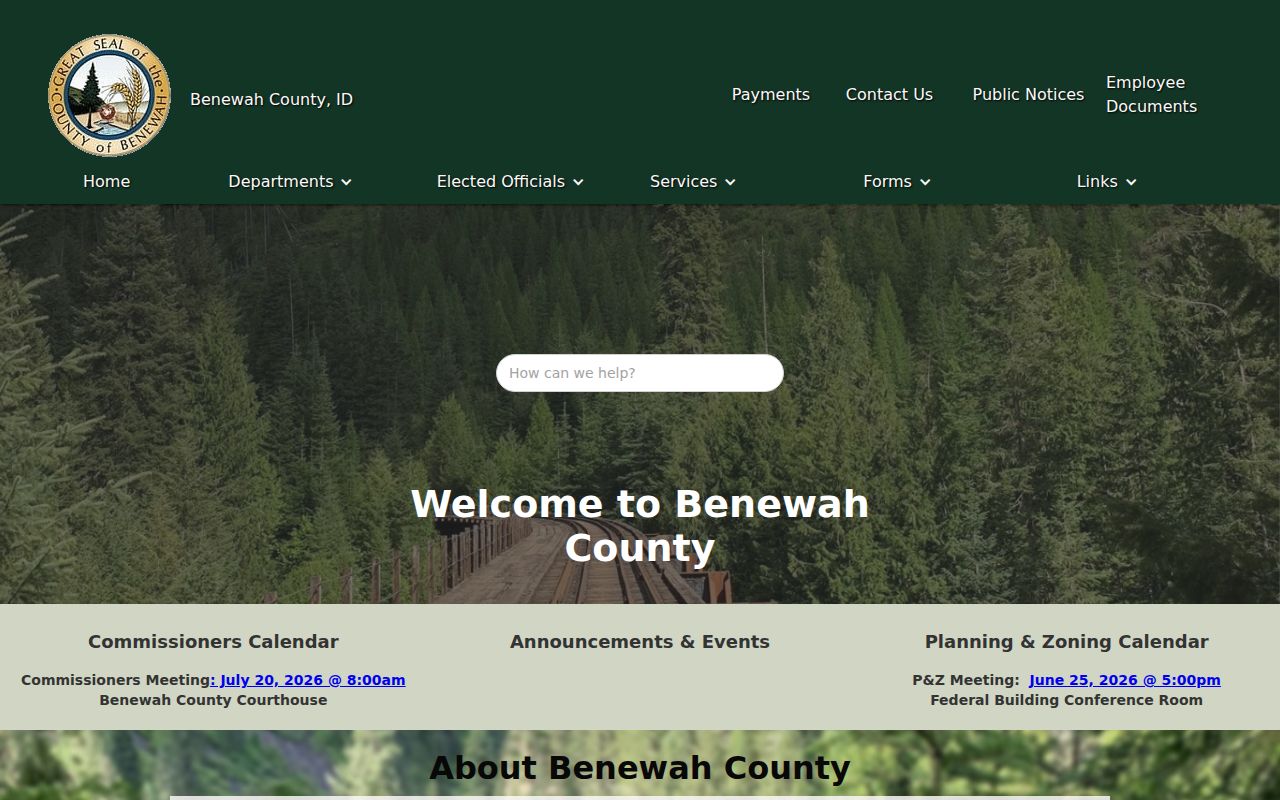 Official Benewah County homepage identifying county offices