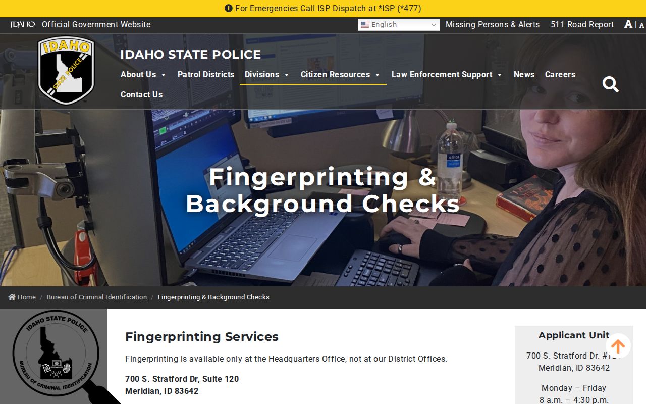 Idaho State Police BCI name and fingerprint criminal history check information