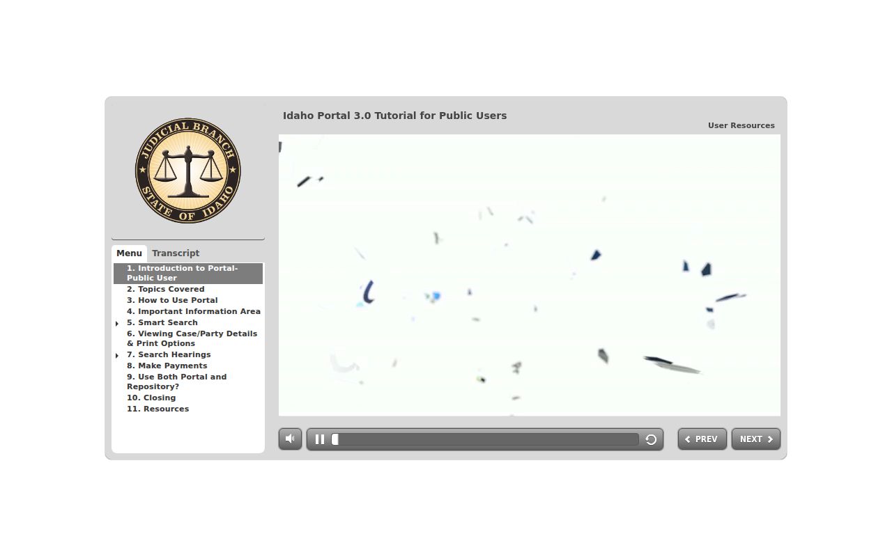 Official Idaho iCourt tutorial showing public case search features