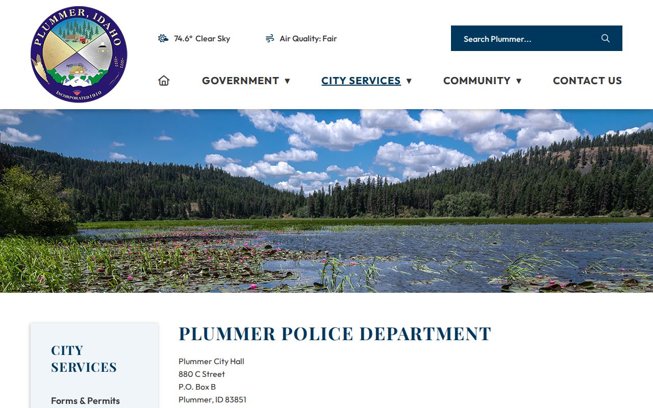 Official Plummer Police Department contact page