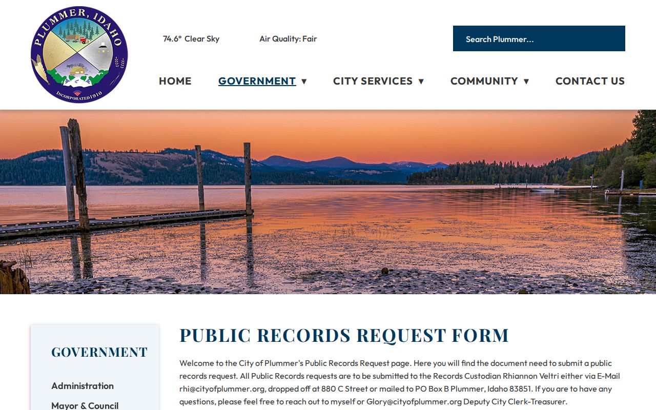Plummer public records request instructions