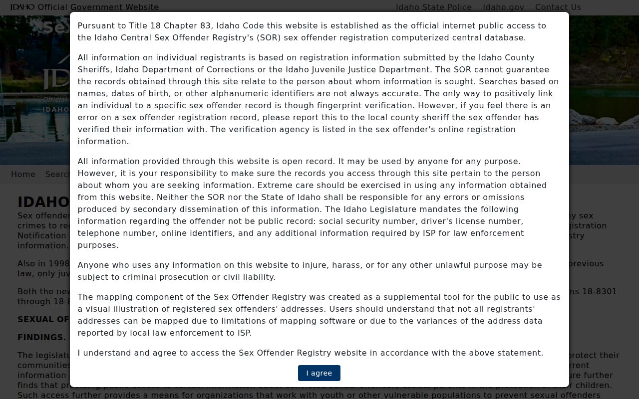 Benewah County sex offender registry entry screen