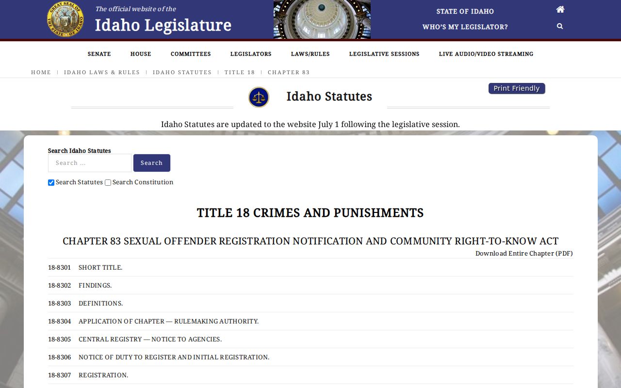 Idaho registration law for Benewah County sex offender records