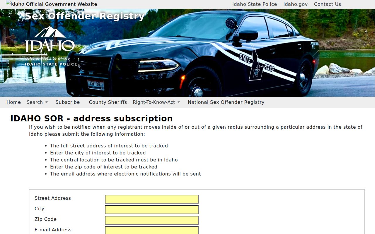 Benewah County sex offender address alert signup