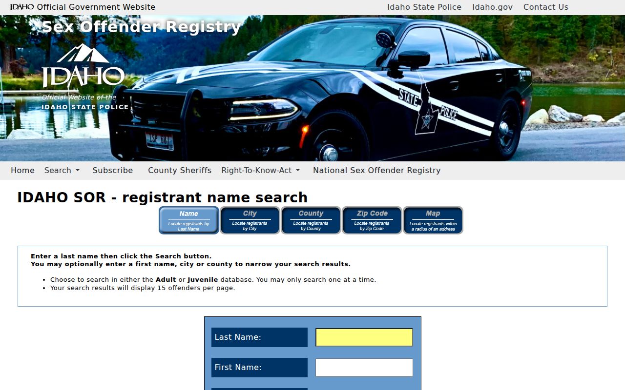 Benewah County sex offender name search fields
